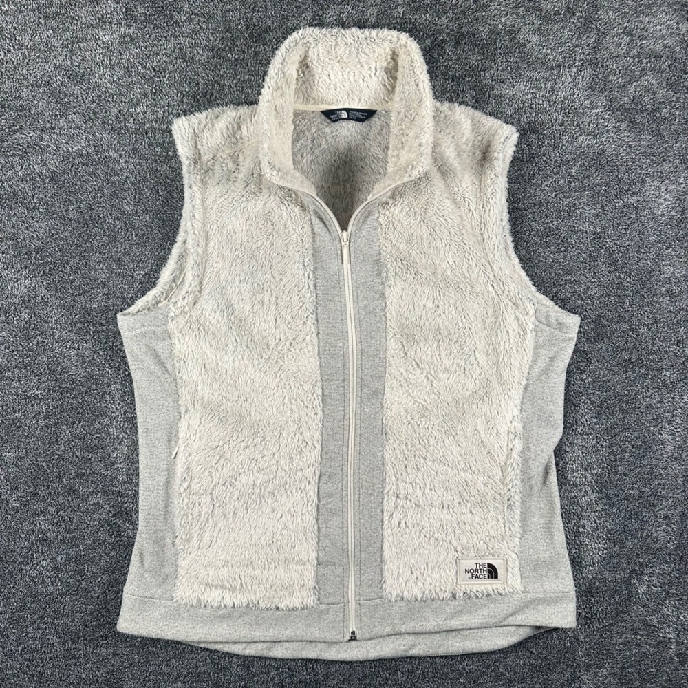 The North Face Vest Womens XL Full Zip Gray Fuzzy Fleece Hybrid Outdoor Layering